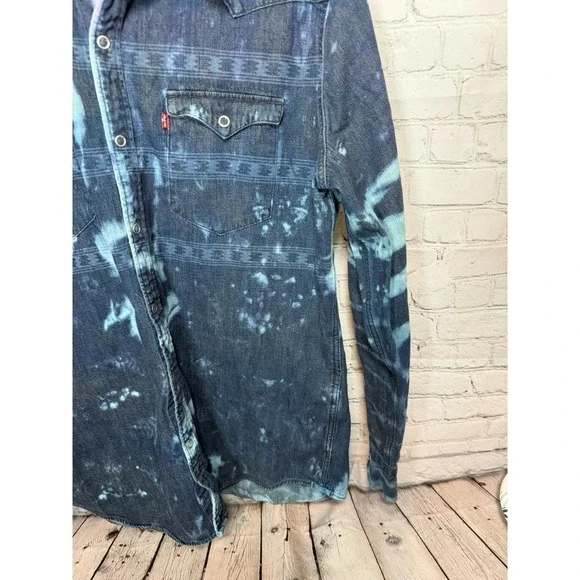 Levis Reworked Custom Tie Dye Denim Western Snap Shirt Bleach Wash XL Festival - Picture 3 of 12
